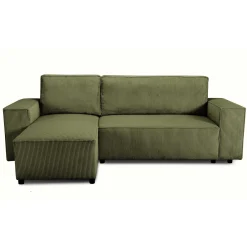 Ecksofa Josh links - mit Stauraum - khakifarbener Rippensamt