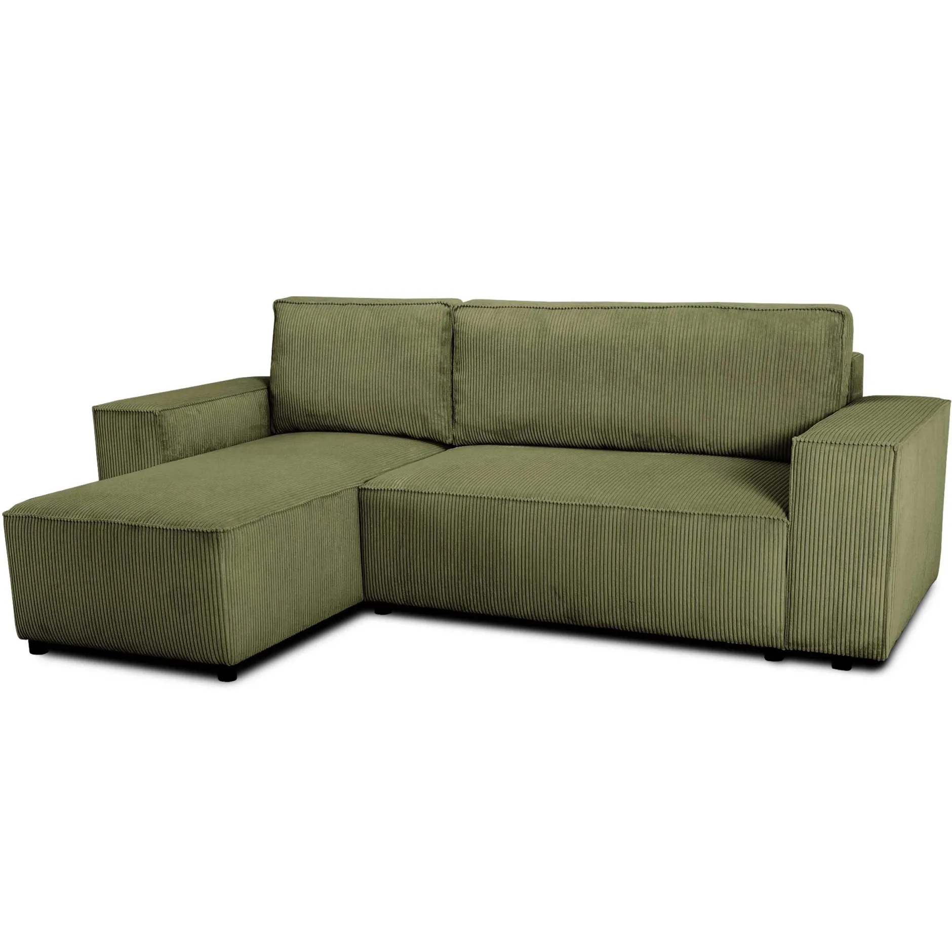 Ecksofa Josh links - mit Stauraum - khakifarbener Rippensamt