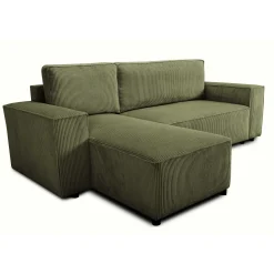 Ecksofa Josh links - mit Stauraum - khakifarbener Rippensamt