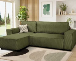 Ecksofa Josh links - mit Stauraum - khakifarbener Rippensamt