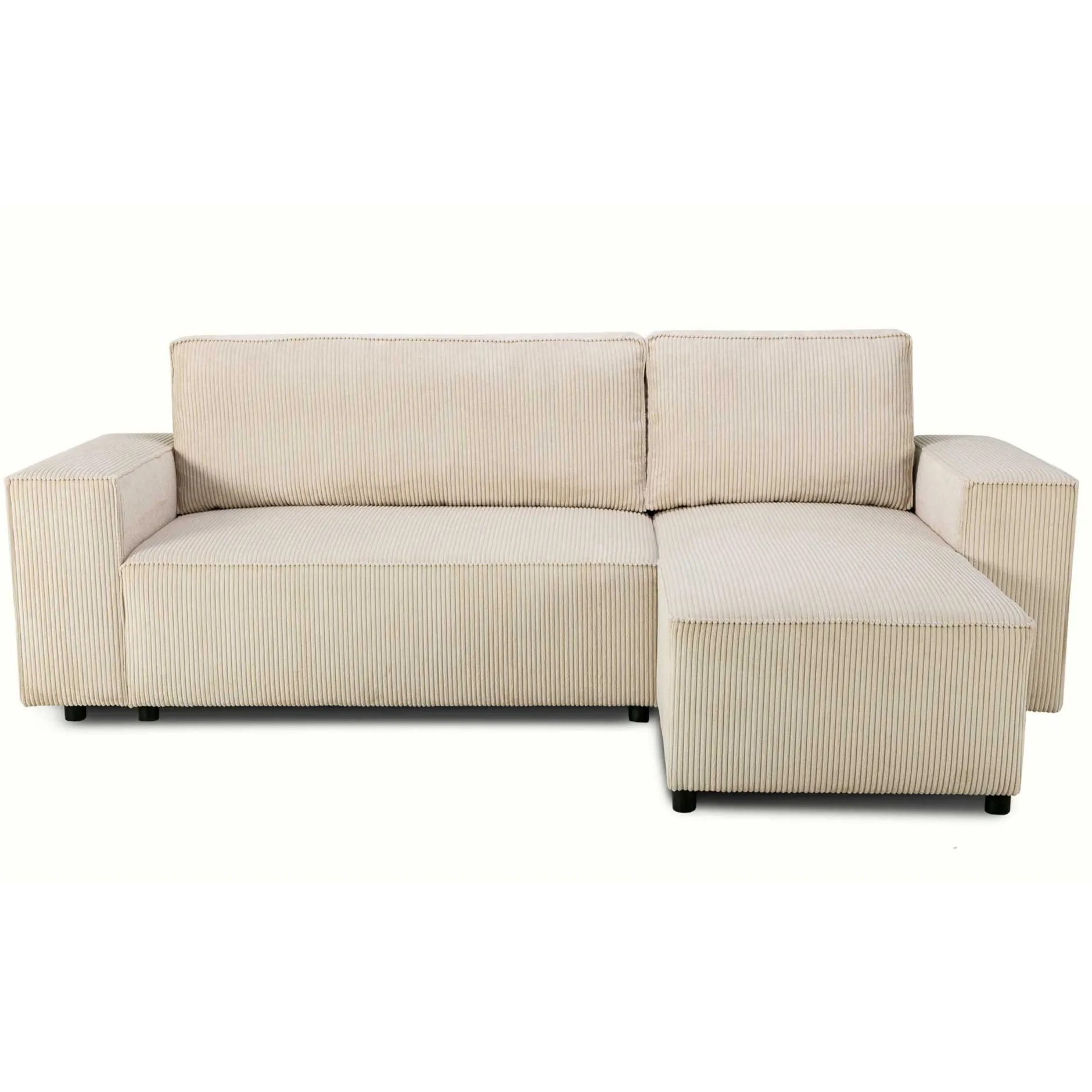 Ecksofa Josh rechts - mit Stauraum - beige gerippter Samt