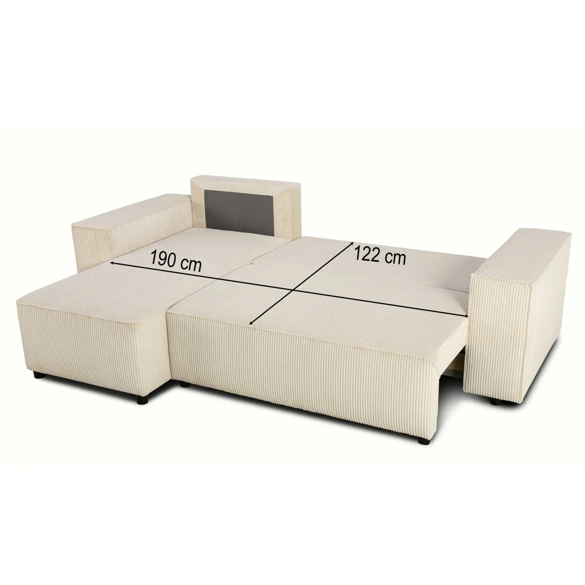 Ecksofa Josh rechts - mit Stauraum - beige gerippter Samt