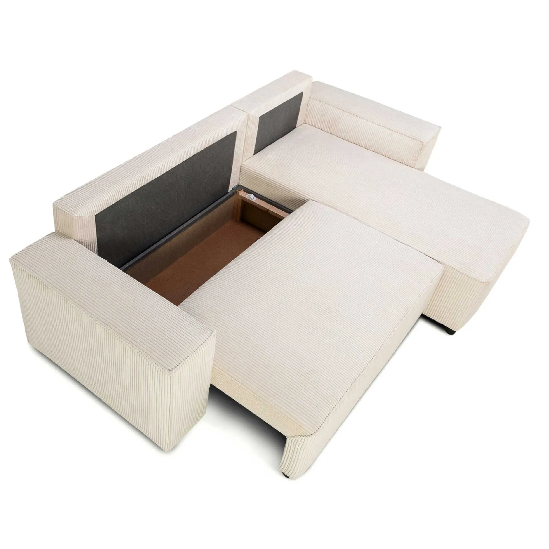 Ecksofa Josh rechts - mit Stauraum - beige gerippter Samt