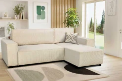 Ecksofa Josh rechts - mit Stauraum - beige gerippter Samt