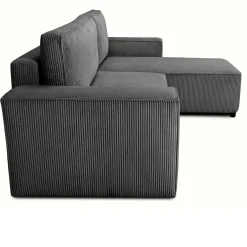 Ecksofa Josh rechts - mit Stauraum - anthrazit gerippter Samt