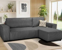 Ecksofa Josh rechts - mit Stauraum - anthrazit gerippter Samt