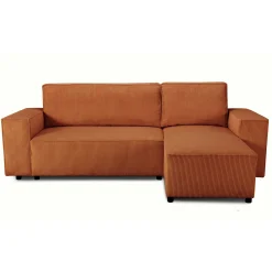 Ecksofa Josh rechts - mit Stauraum - terracotta gerippter Samt
