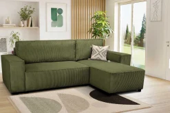 Ecksofa Josh rechts - mit Stauraum - khaki rib velvet