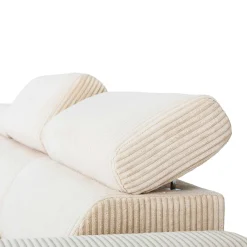 Ecksofa Kelio links - verstellbare Kopfstütze - weißer Rippensamt
