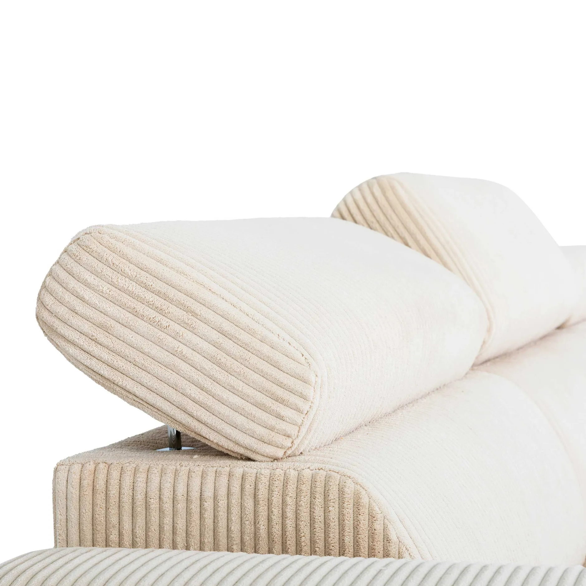 Ecksofa Kelio rechts - verstellbare Kopfstütze - weißer Rippensamt