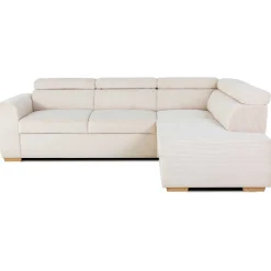 Ecksofa Kelio rechts - verstellbare Kopfstütze - weißer Rippensamt