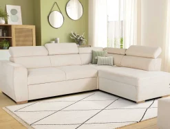 Ecksofa Kelio rechts - verstellbare Kopfstütze - weißer Rippensamt