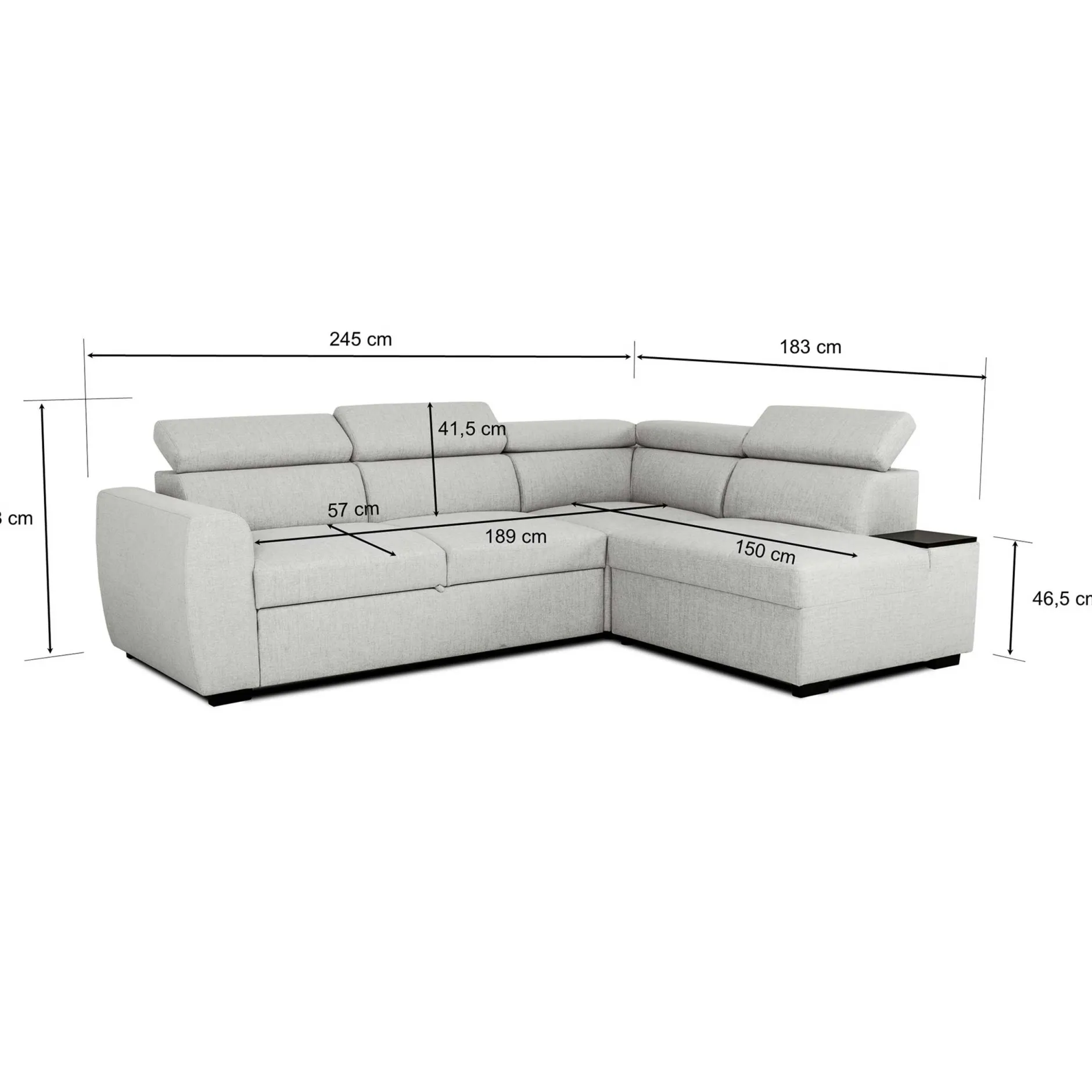 Ecksofa Kelio rechts - verstellbare Kopfstütze - grauer Stoff
