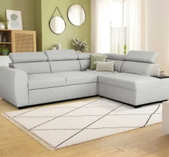 Ecksofa Kelio rechts - verstellbare Kopfstütze - grauer Stoff