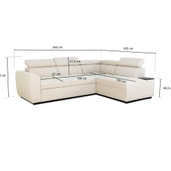 Ecksofa Kelio rechts - verstellbare Kopfstütze - beiger Stoff