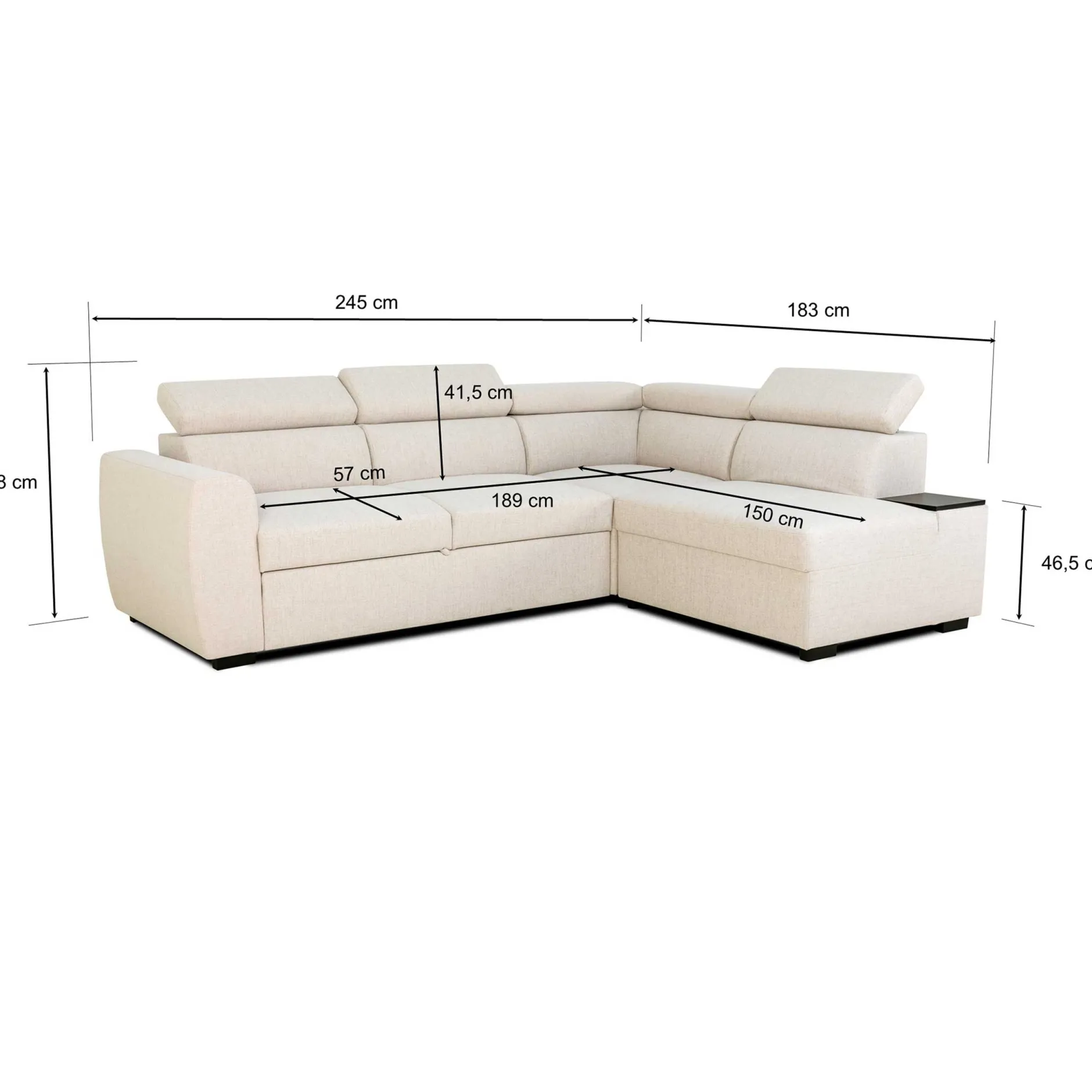 Ecksofa Kelio rechts - verstellbare Kopfstütze - beiger Stoff