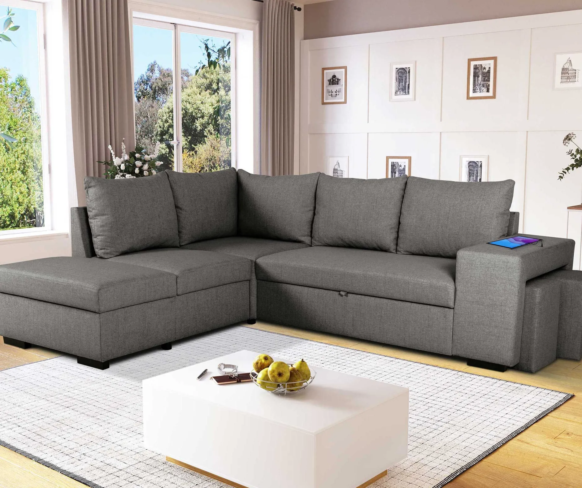 Ecksofa Mitchell links - mit Stauraum - anthrazit