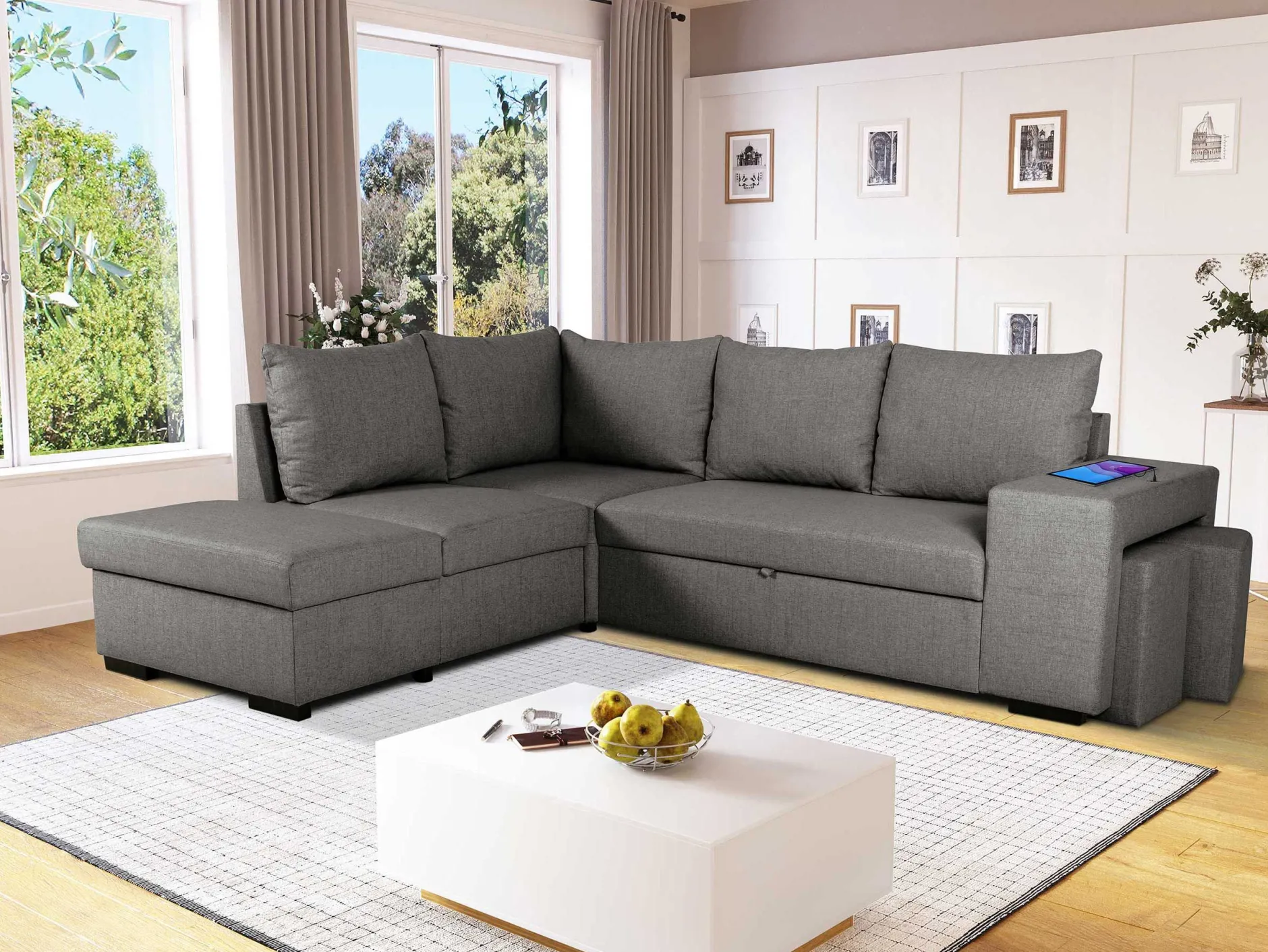 Ecksofa Mitchell links - mit Stauraum - anthrazit