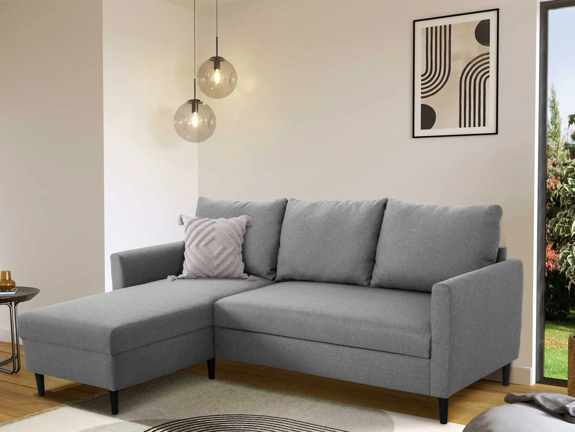 Ecksofa Tweety links - 192x137x82cm - grauer Stoff