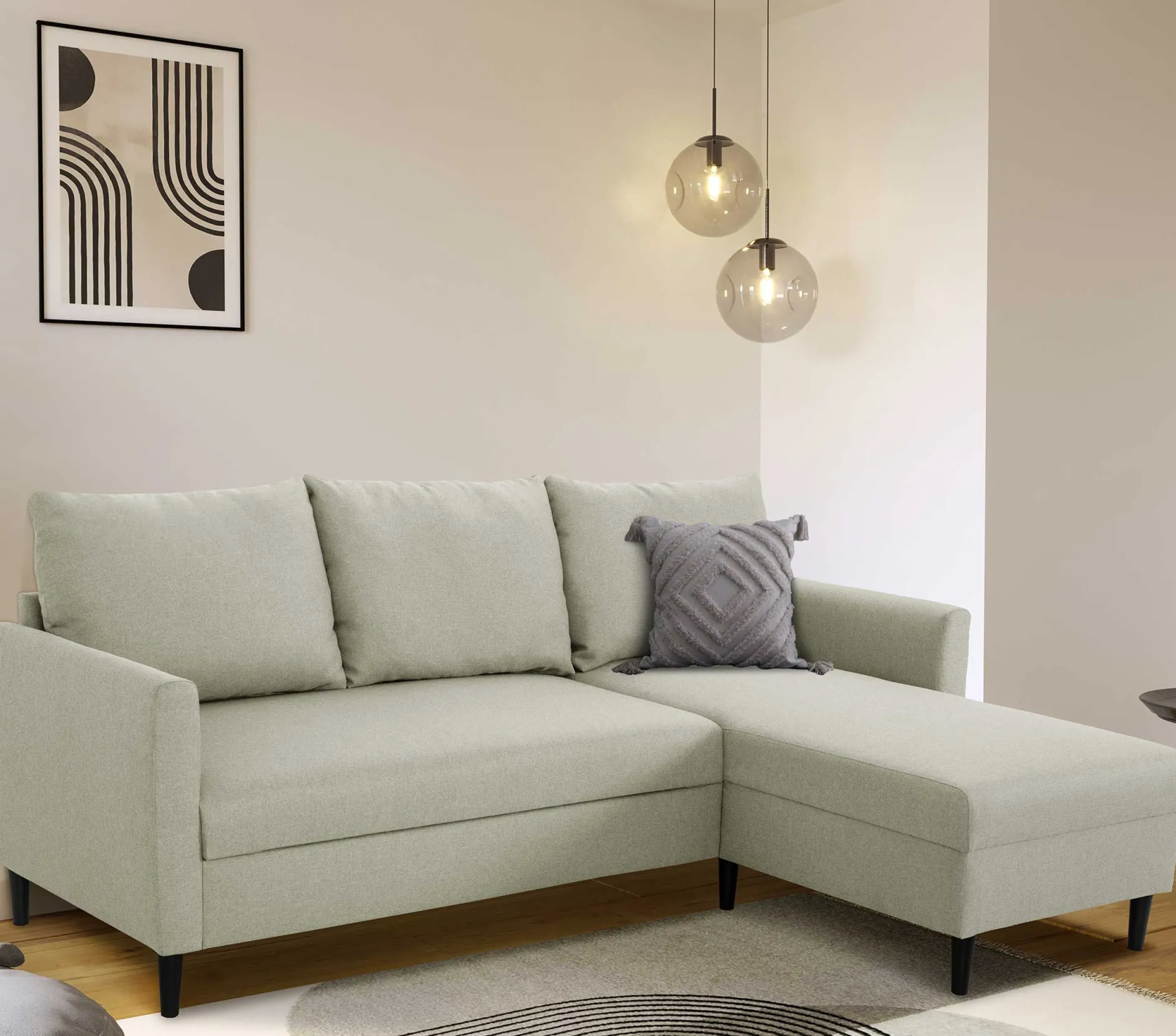 Ecksofa Tweety rechts - 192x137x82cm - beige Stoff