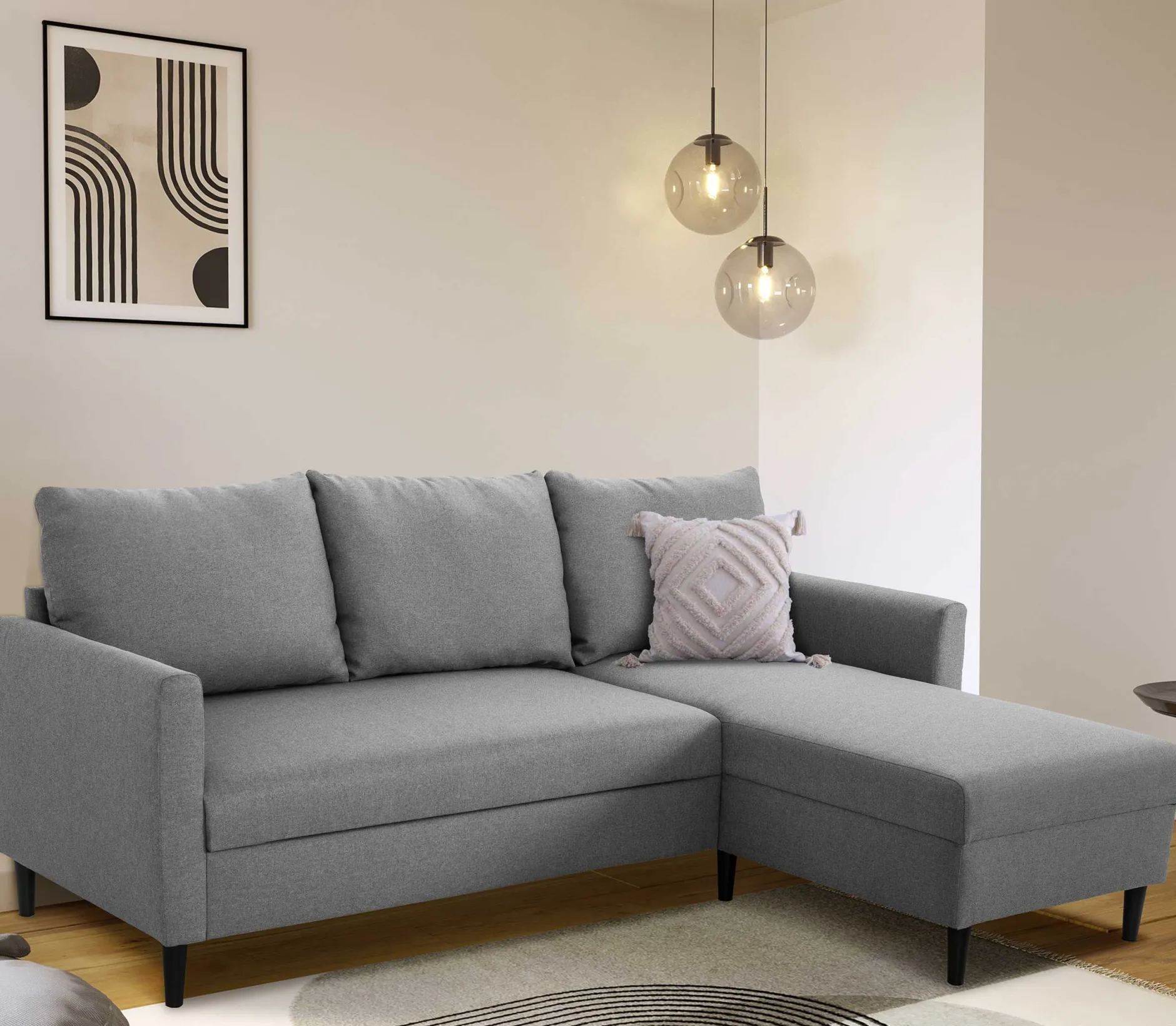 Ecksofa Tweety rechts - 192x137x82cm - grauer Stoff