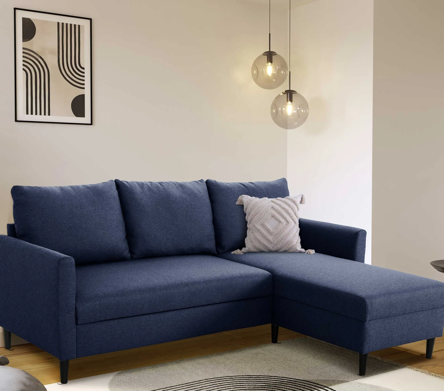 Ecksofa Tweety rechts - 192x137x82cm - Stoff navy blau