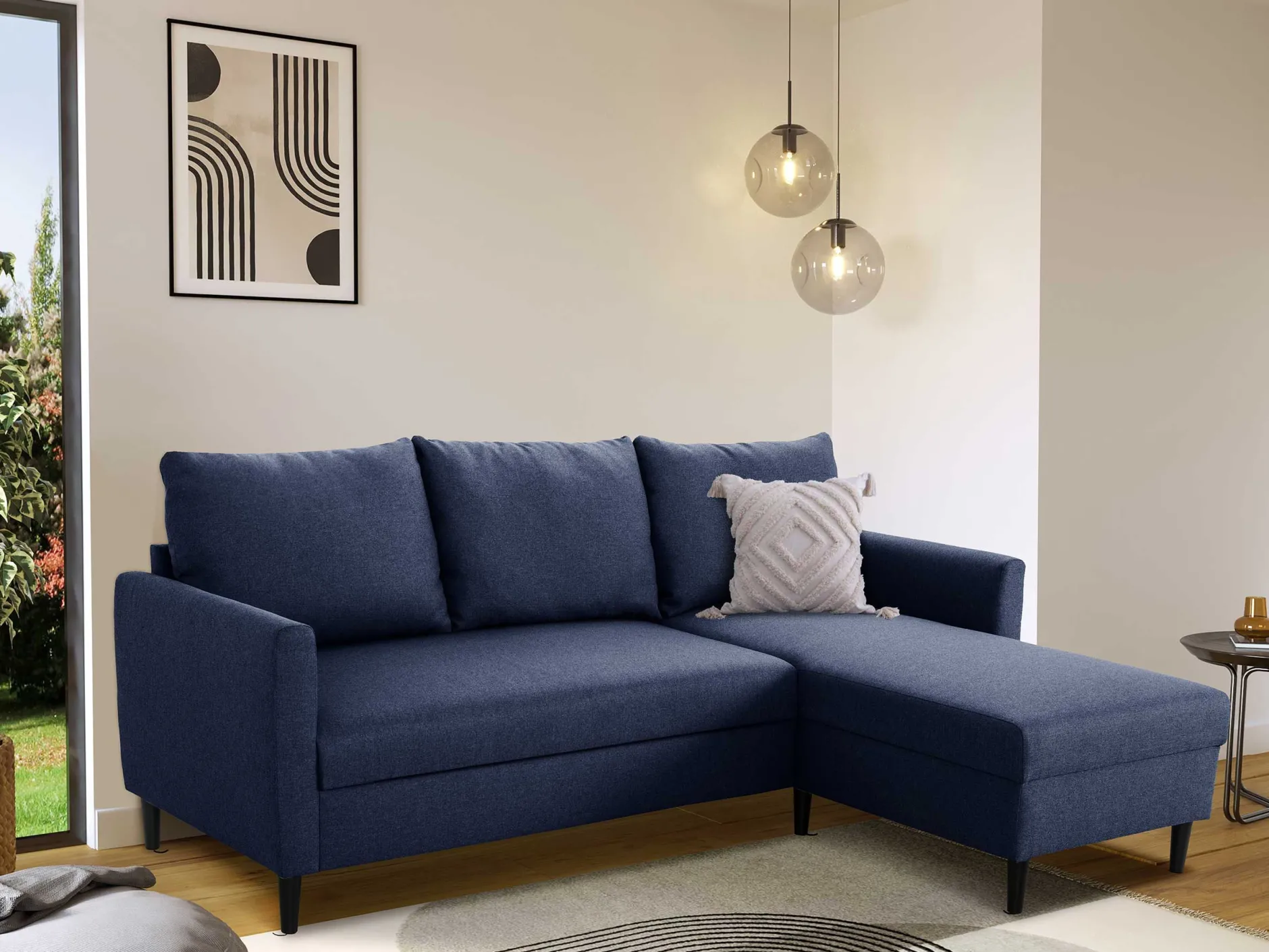 Ecksofa Tweety rechts - 192x137x82cm - Stoff navy blau