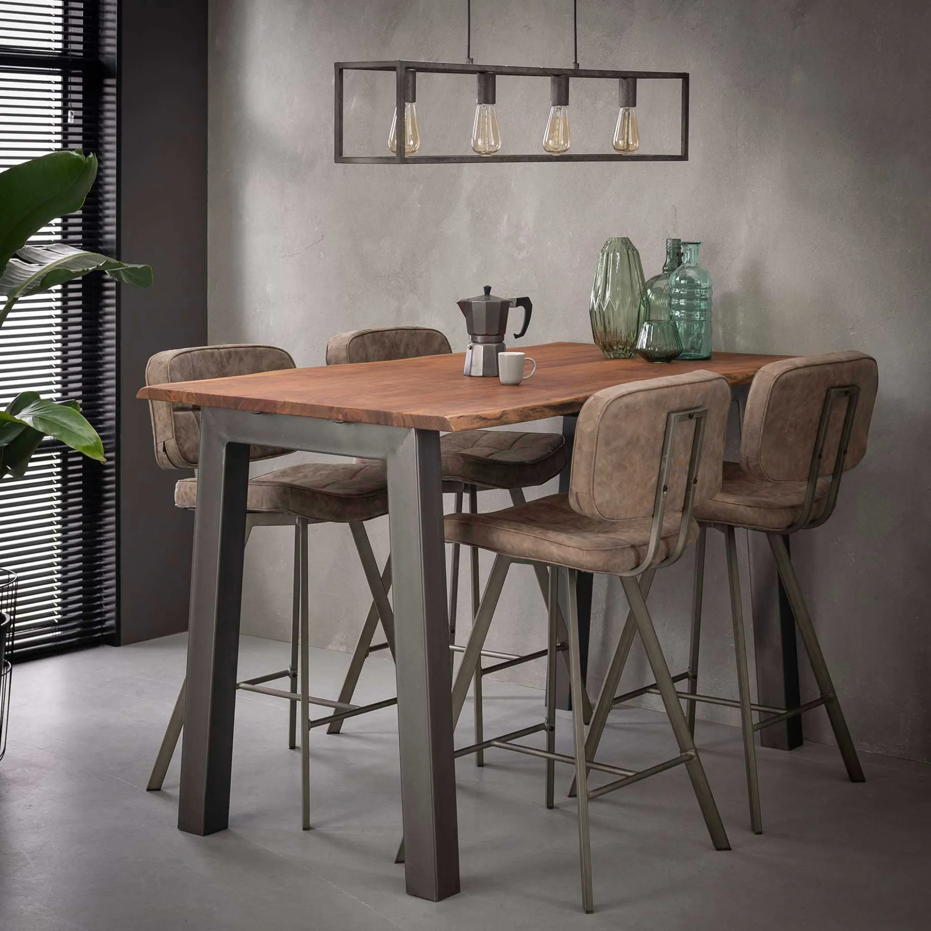 Edge Bartisch 147x80 mit Akazienholz - braun/grau