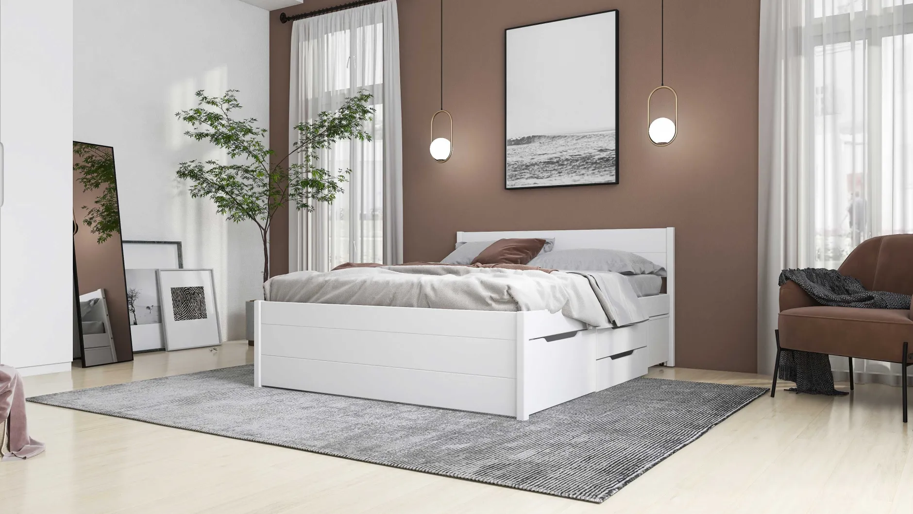 Efetivo Doppelbett 160x200cm mit Stauraum - weiß