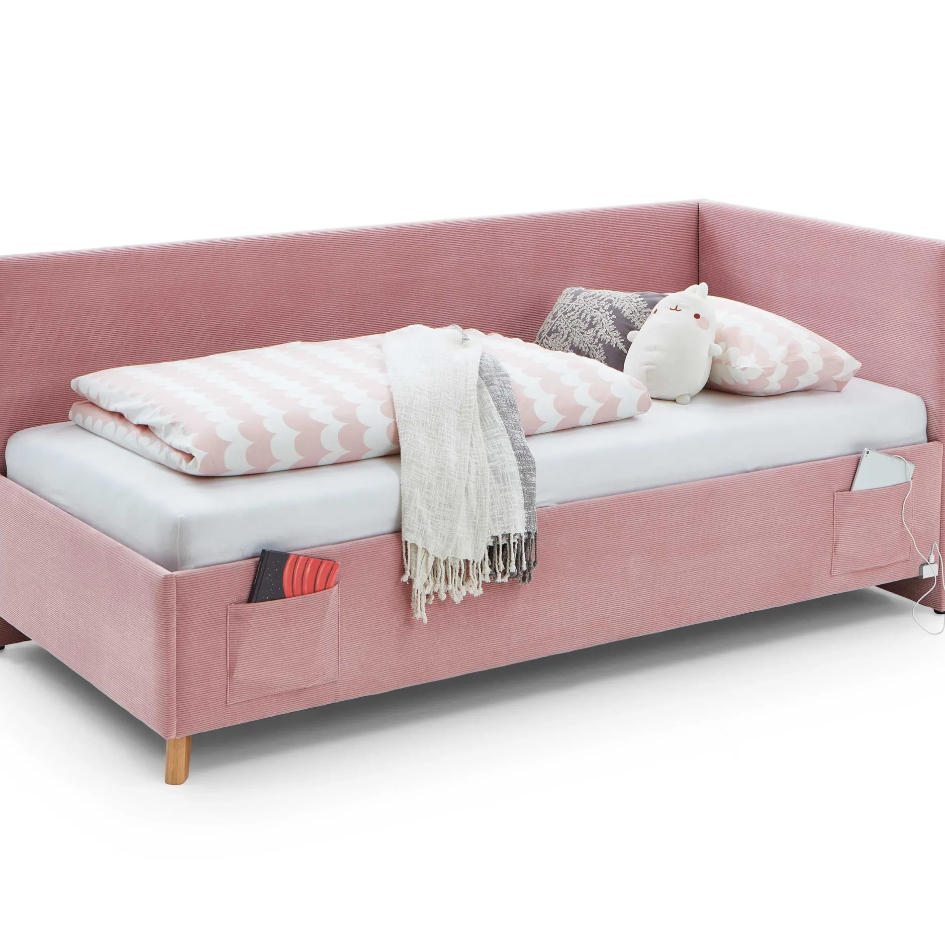 Einzelbett Cool | Mit Rückenlehne | 120 x 200 cm | Rosa Design