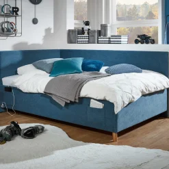 Einzelbett Cool | Mit Rückenlehne | 120 x 200 cm | Blaues Design