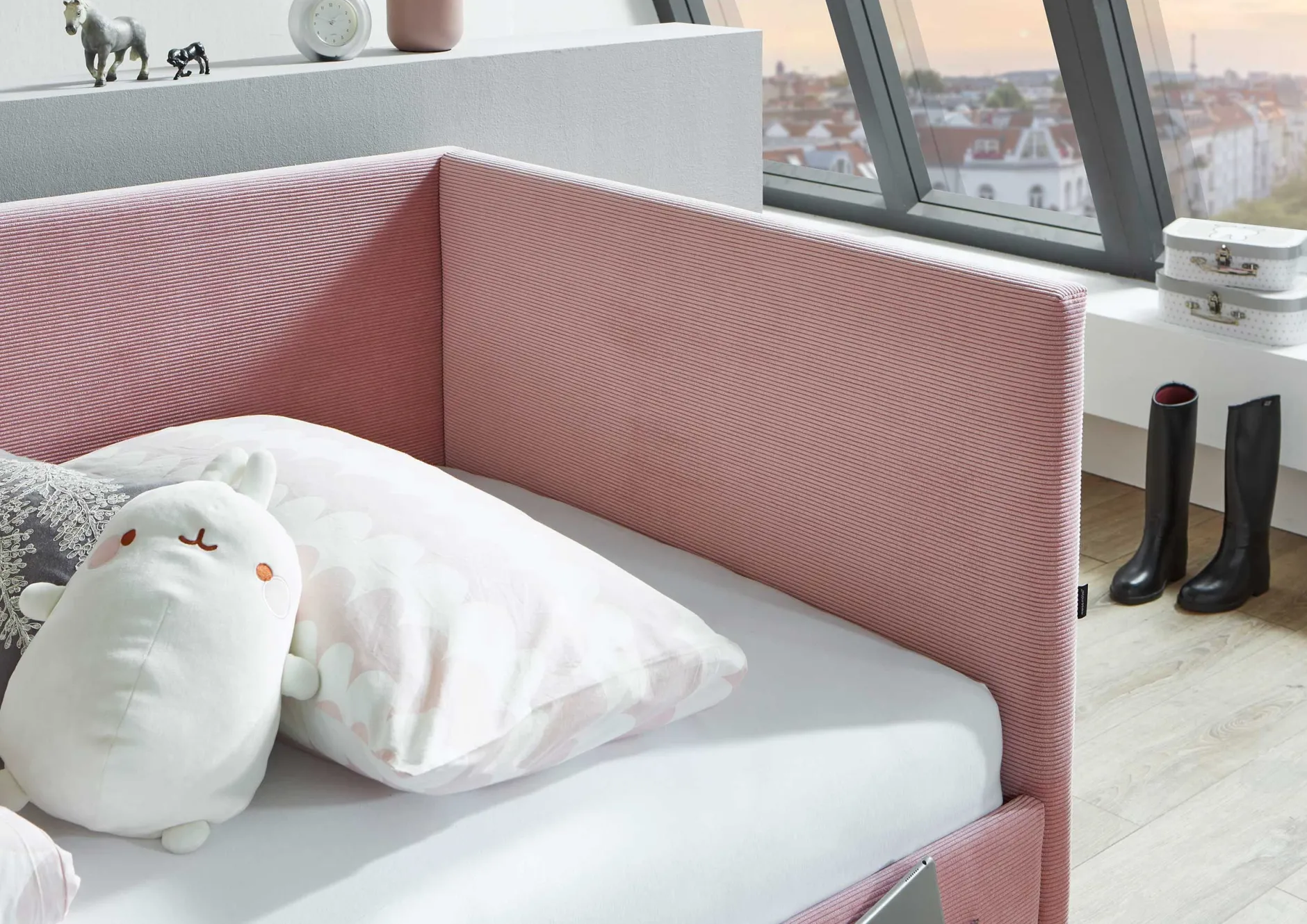 Einzelbett Cool | Mit Rückenlehne | 90 x 200 cm | Rosa Design