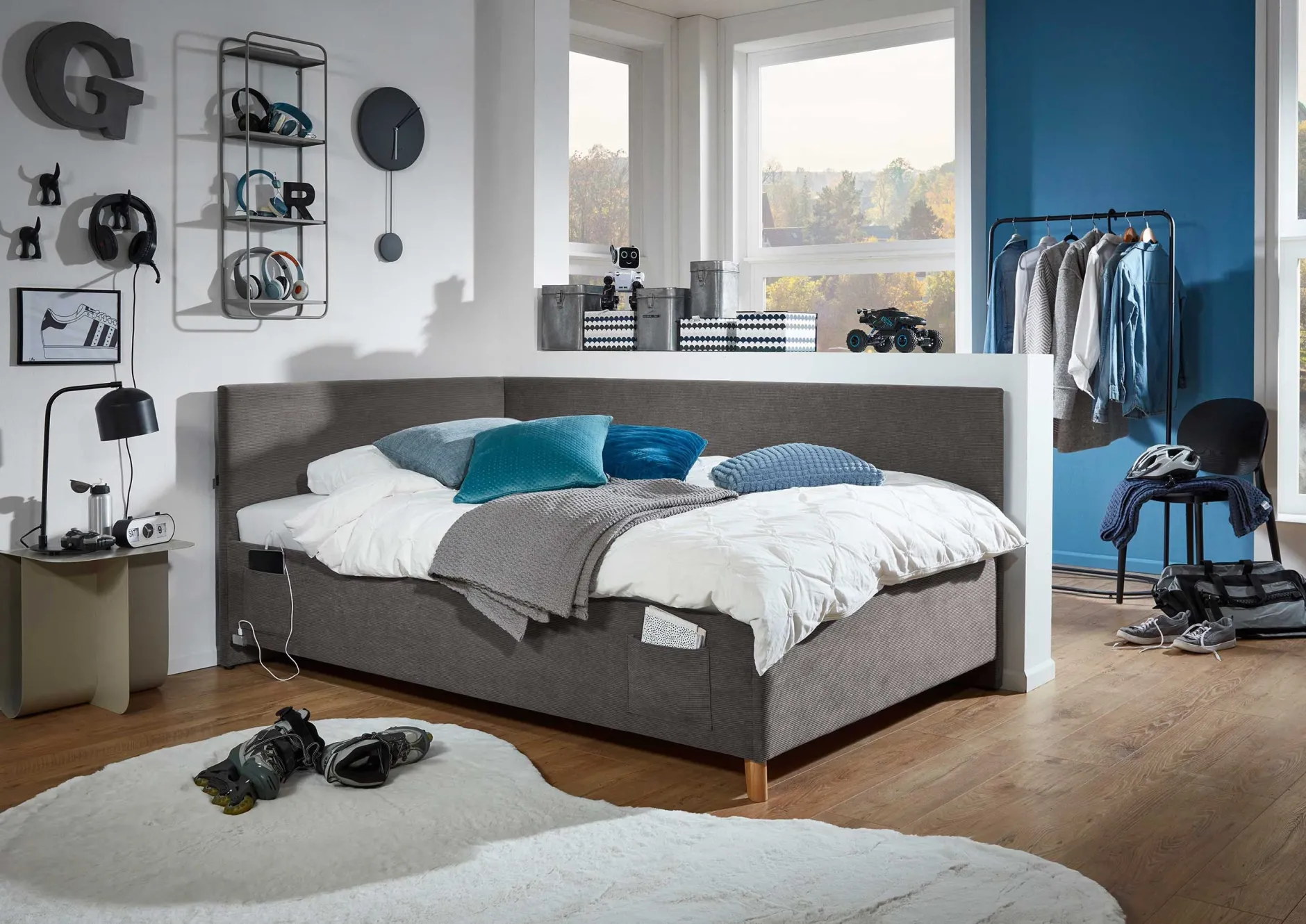 Einzelbett Cool | Mit Rückenlehne | 90 x 200 cm | Anthrazit Design