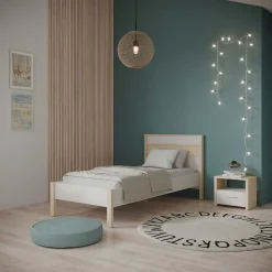 Einzelbett Heva - 90x190/200cm - weiß/Eiche Dekor