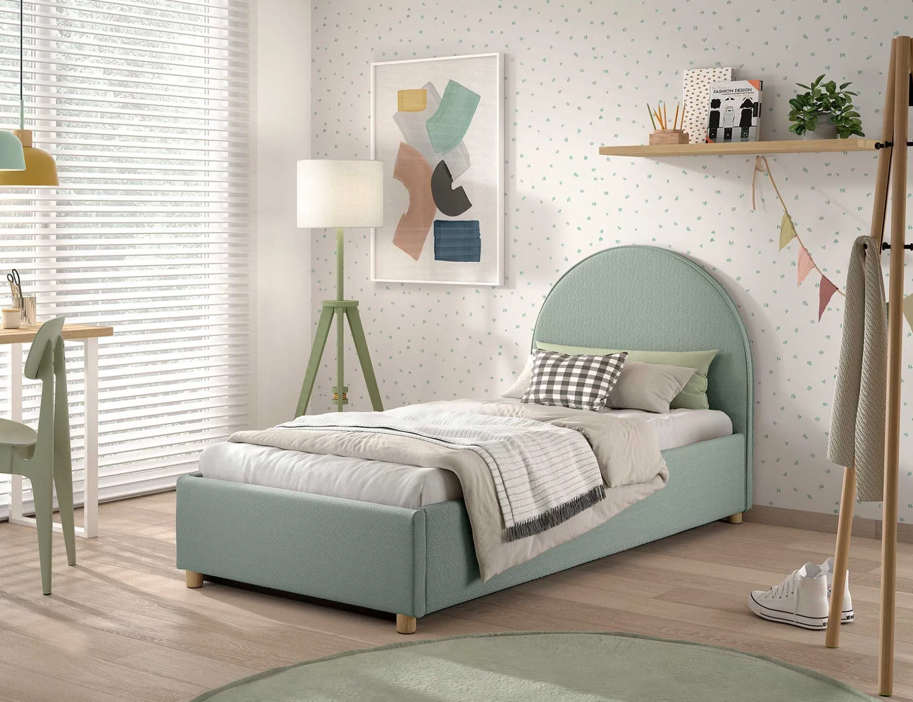 Einzelbett Maeva - 90x200cm - mit Stauraum - grün