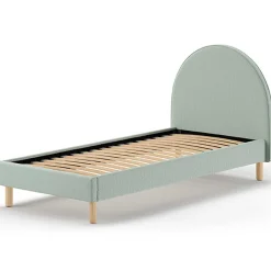 Einzelbett Maeva - 212x97x107 cm - Grüner Bouclé-Stoff