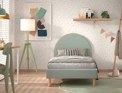 Einzelbett Maeva - 212x97x107 cm - Grüner Bouclé-Stoff