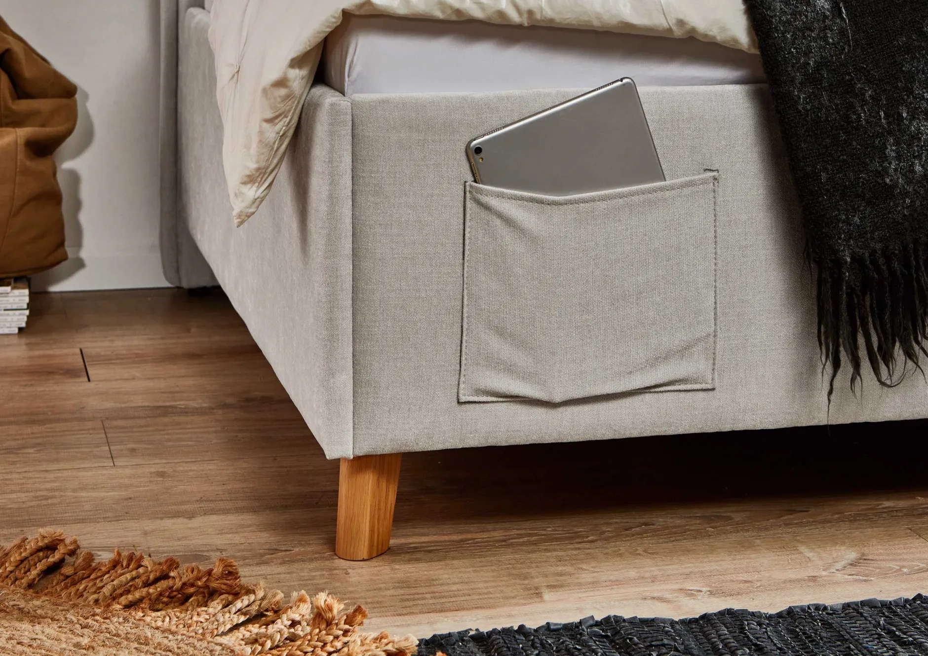 Einzelbett Ollie | Mit Rückenlehne | 120 x 200 cm | Beige Design