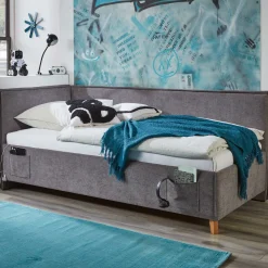 Einzelbett Ollie | Mit Rückenlehne | 120 x 200 cm | Design Grau