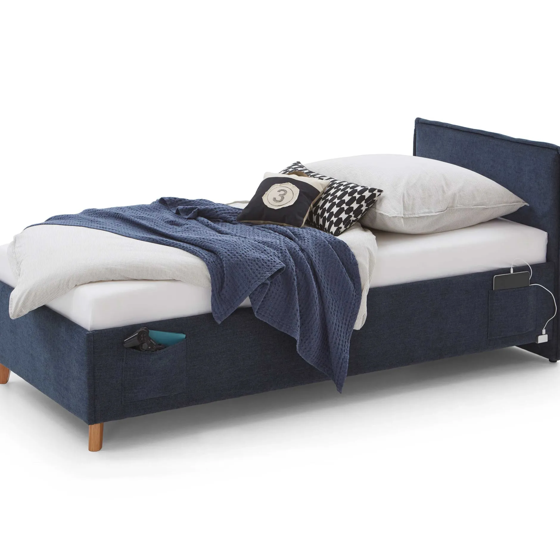 Einzelbett Ollie | 90 x 200 cm | Design Blau