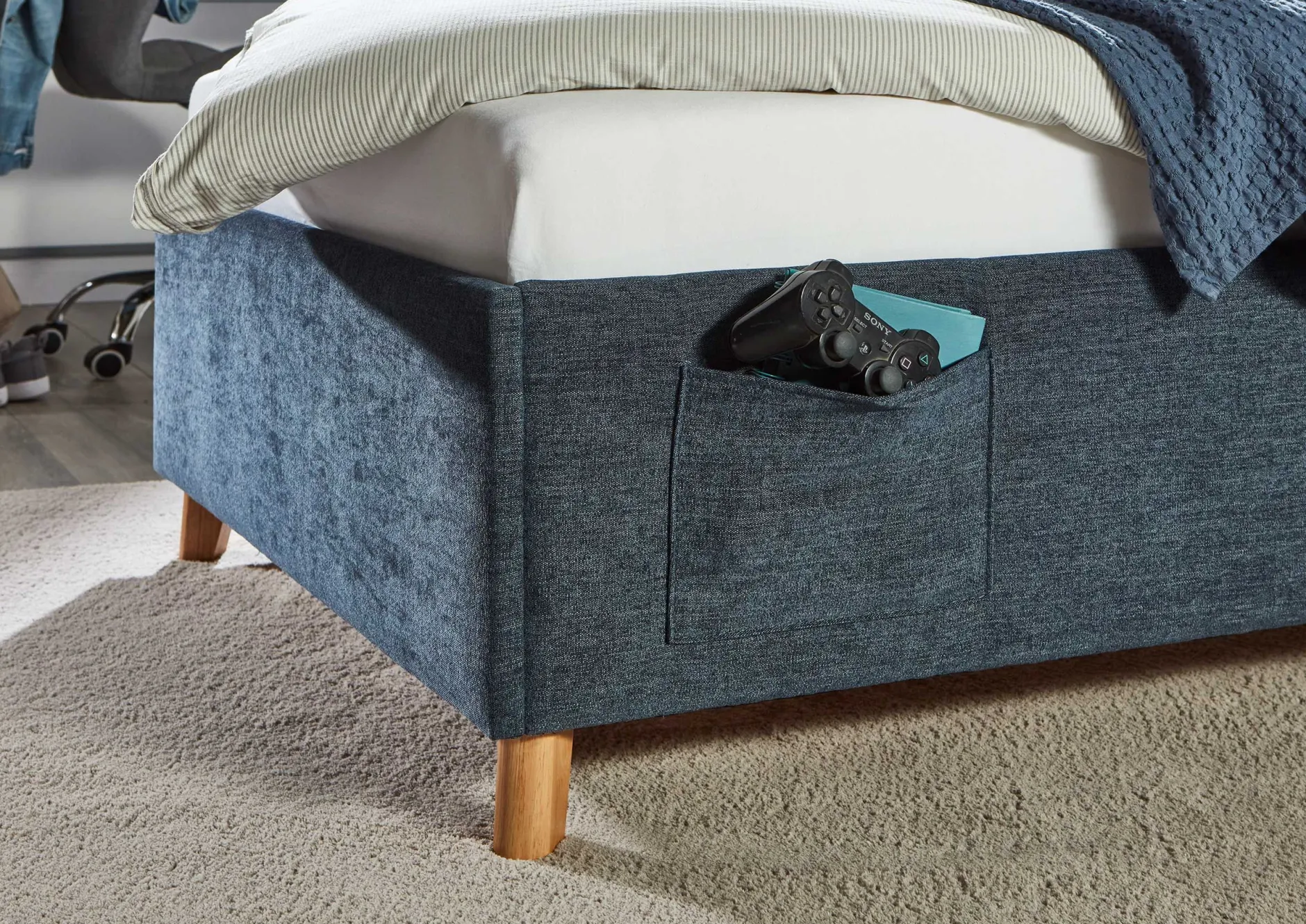 Einzelbett Ollie | 90 x 200 cm | Design Blau