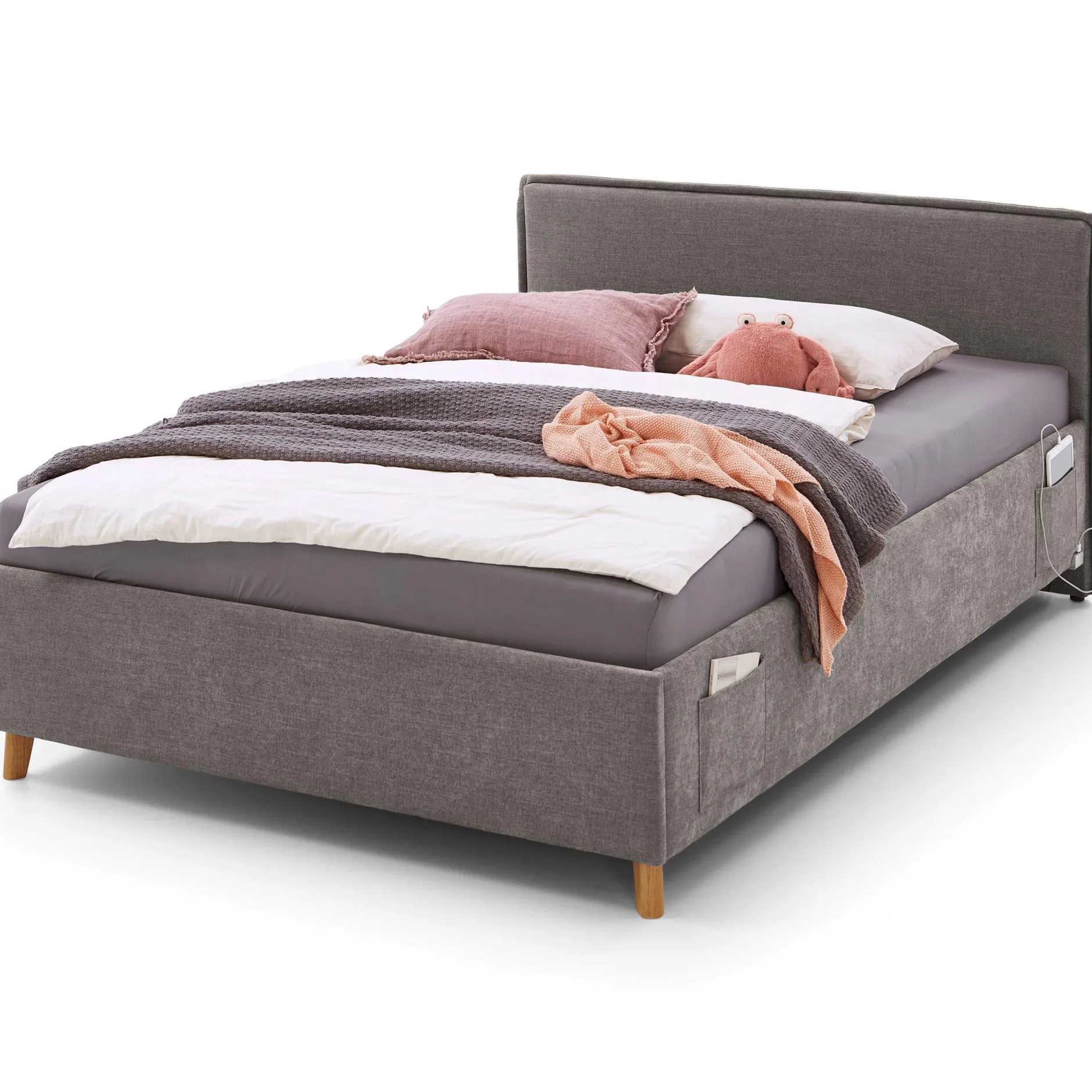Einzelbett Ollie | 120 x 200 cm | Design Grau