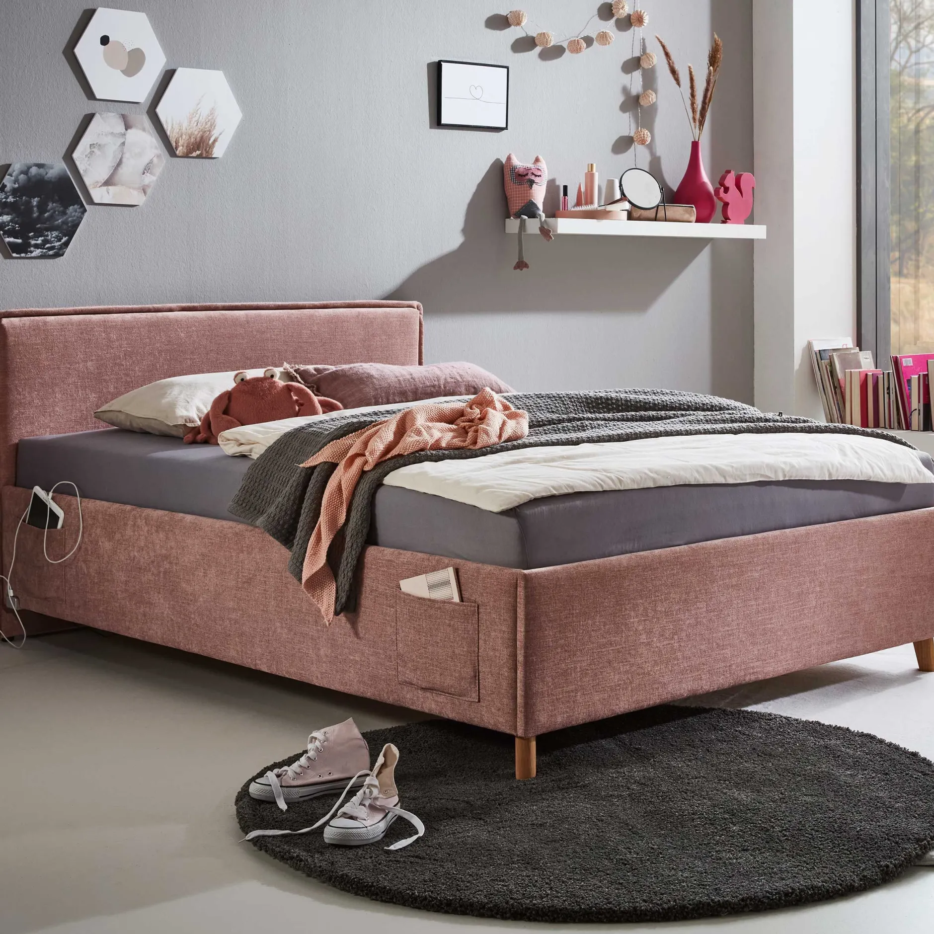 Einzelbett Ollie | 120 x 200 cm | Rosa Design
