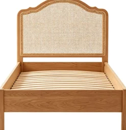 Einzelbett Prestige - 90x200cm - mit Lattenrost - Eichenholz/Rattan
