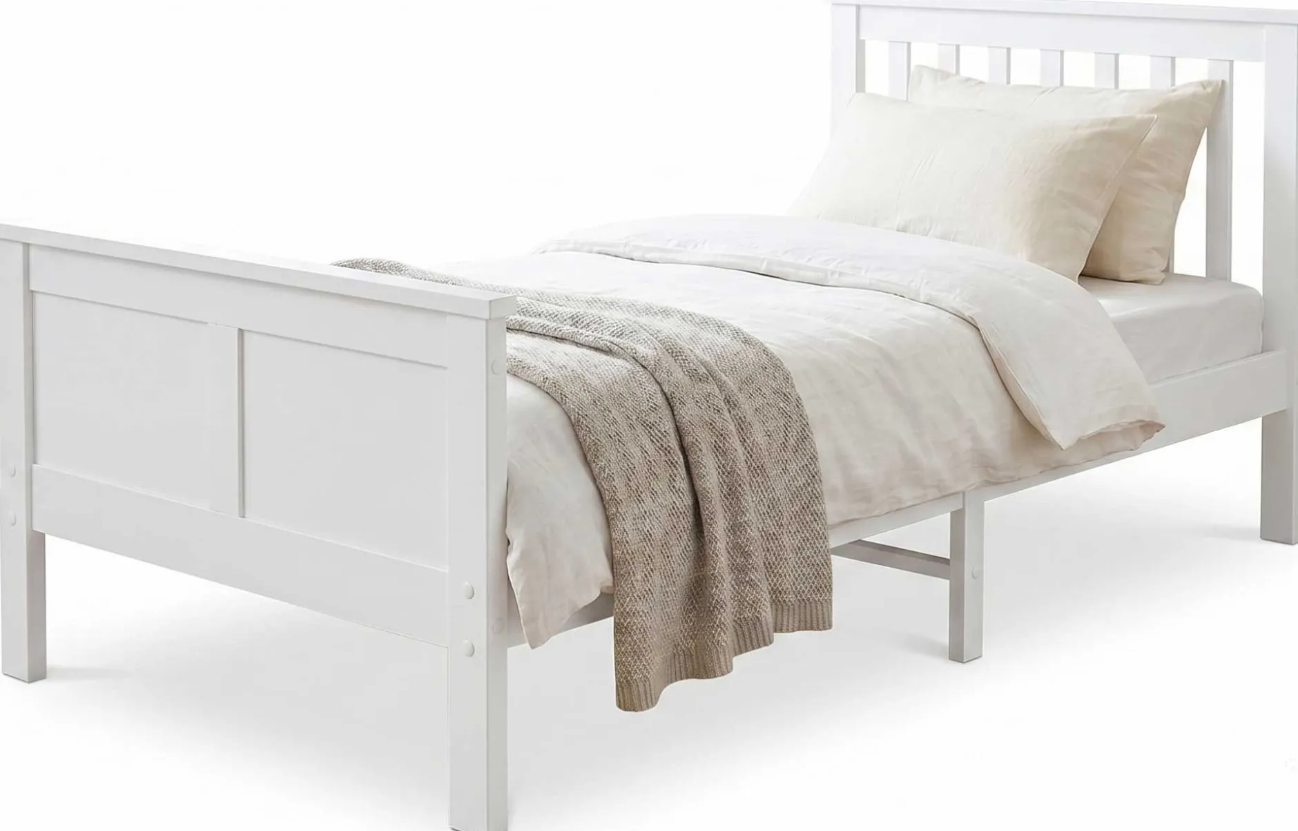 Einzelbett Rover - 90x200cm - mit Schubladen - massivem Kiefernholz - weiß