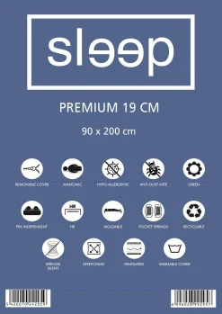 Einzelmatratze Premium Plus 90x200x19cm - Taschenfederkern