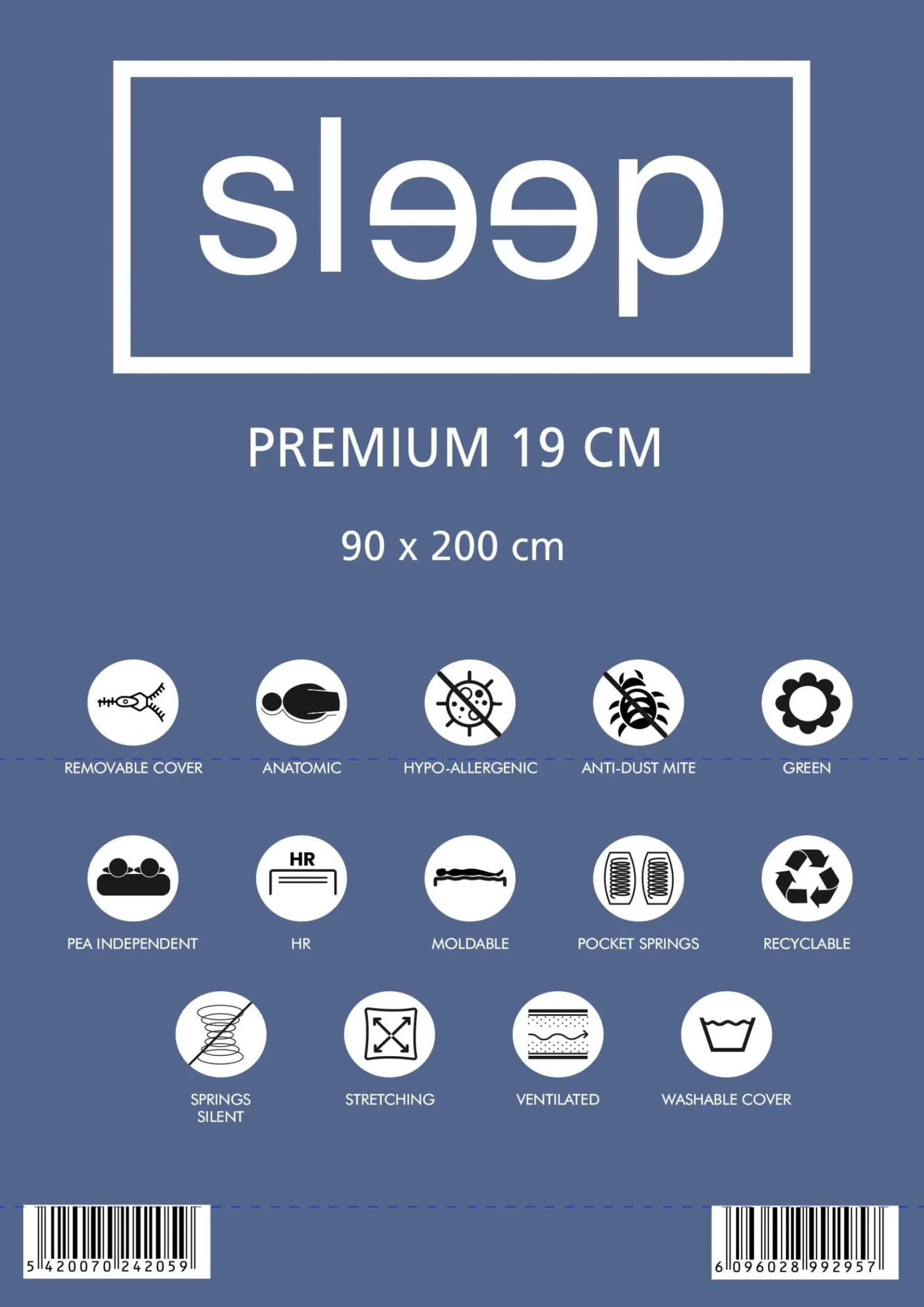 Einzelmatratze Premium Plus 90x200x19cm - Taschenfederkern