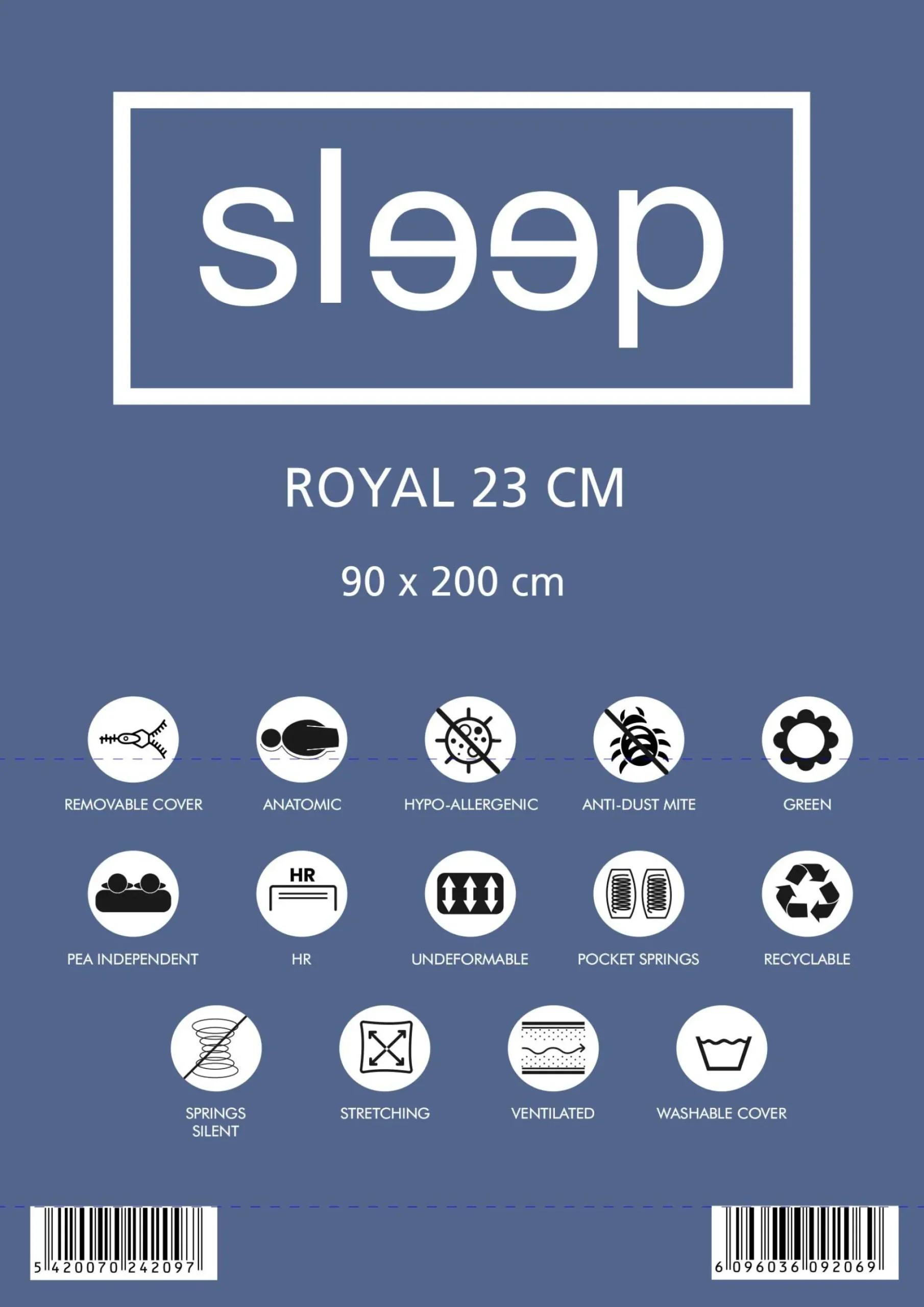 Einzelmatratze Royal 90x200x23cm - Taschenfederkern