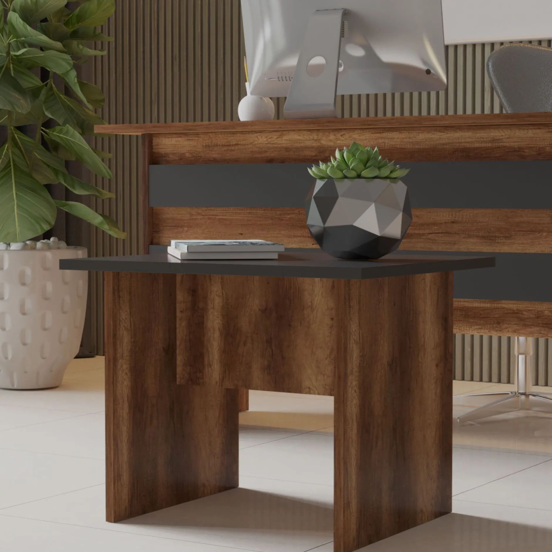 Eleganter Couchtisch | 100% Melamin | 18mm dick | Walnuss Anthrazit
