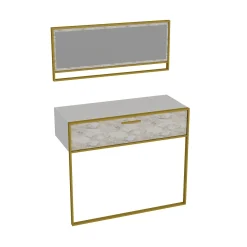 Elegantes gemütliches Sideboard | 100% Melamin | Metallbeine | Marmormuster | Gold Weiß